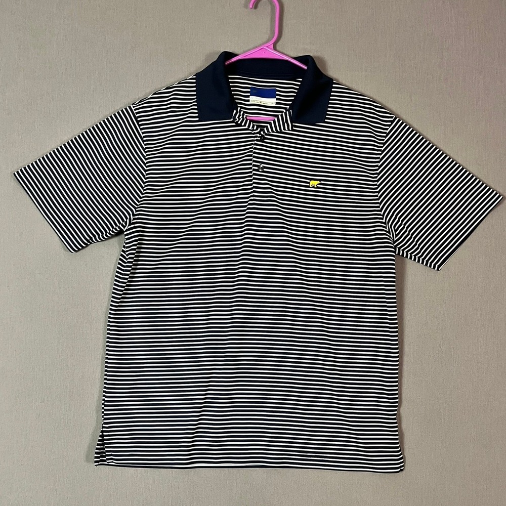 Jack Nicklaus StayDri Polo Shirt Large Polyester Striped Navy Blue EUC
